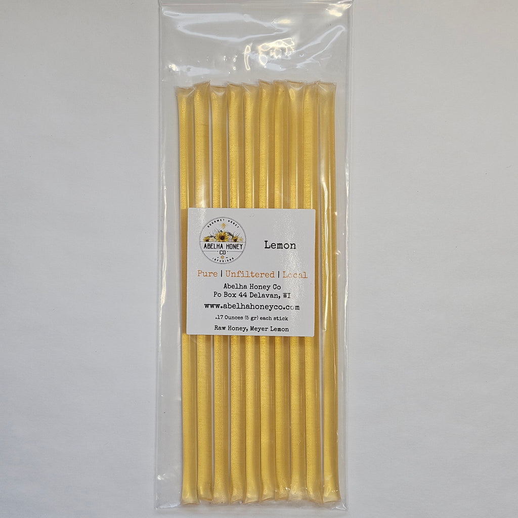 Lemon Gourmet Infused | Honey Sticks | Raw Pure Local | Culinary | Antioxidant | Digestive Aid | Small Batch