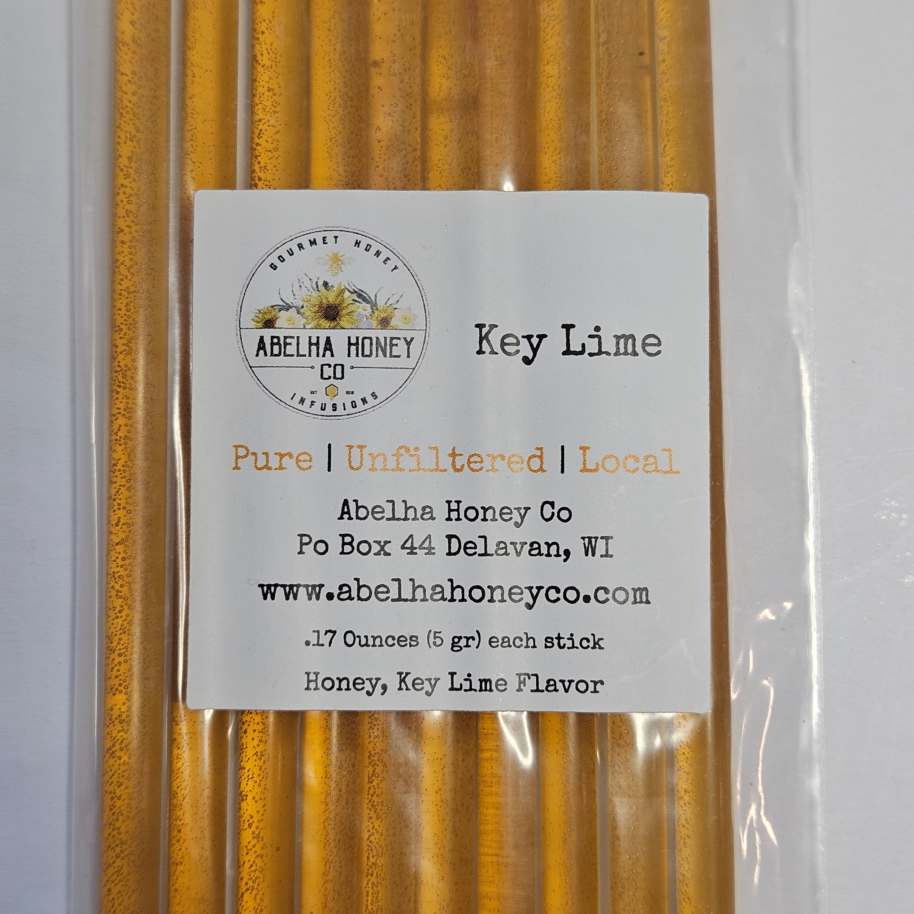 Key Lime Gourmet Infused | Honey Sticks | Raw Pure Local | Artisan | Hand Crafted | Small Batch