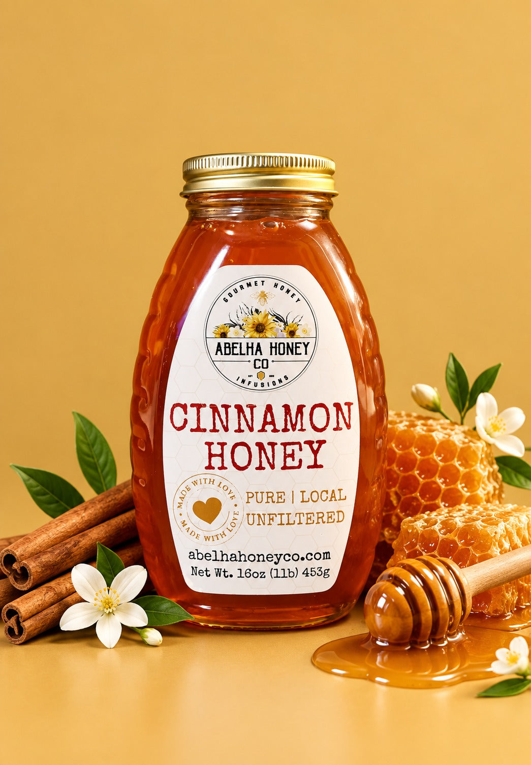 Cinnamon Gourmet Infused Honey | 16oz | Raw Pure Local | Artisan | Hand Crafted | Small Batches | Gift | Sustainable | Sample