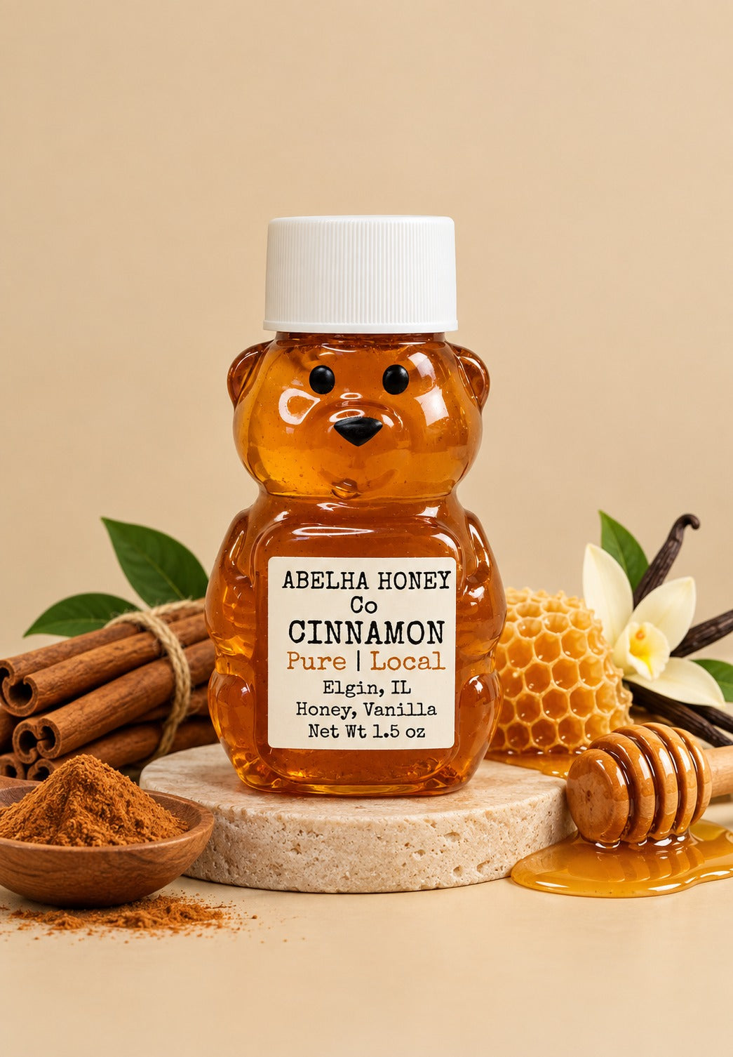 Cinnamon Gourmet Infused Honey | 2oz Mini Bear | Raw Pure Local | Artisan | Hand Crafted | Small Batches