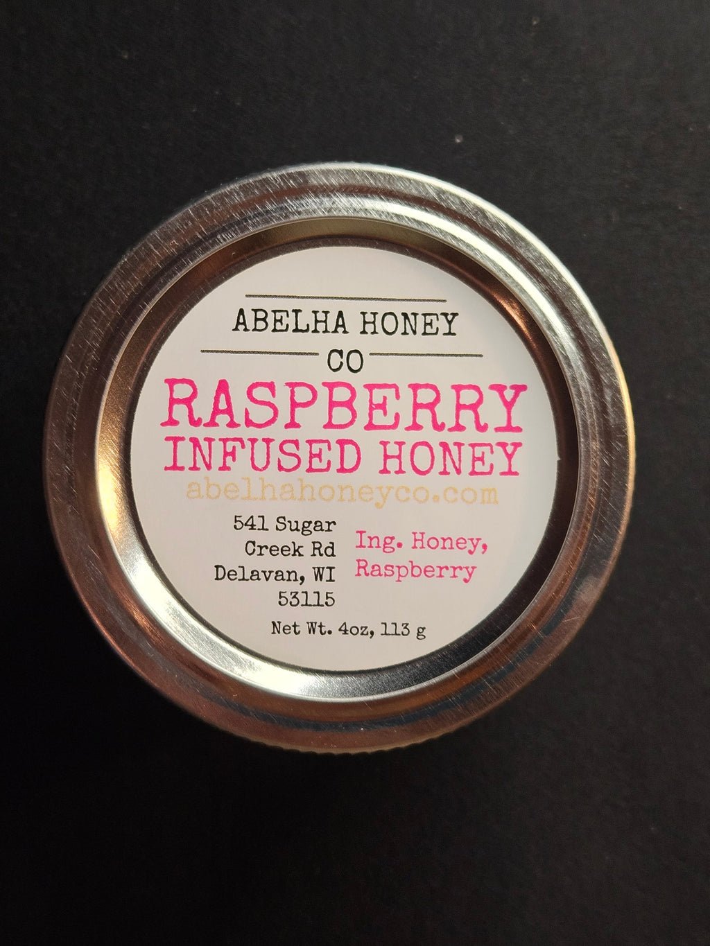 Raspberry Gourmet Infused Honey | 4oz Glass Jar | Raw Pure Local | Berry | Antioxidant | Small Batch