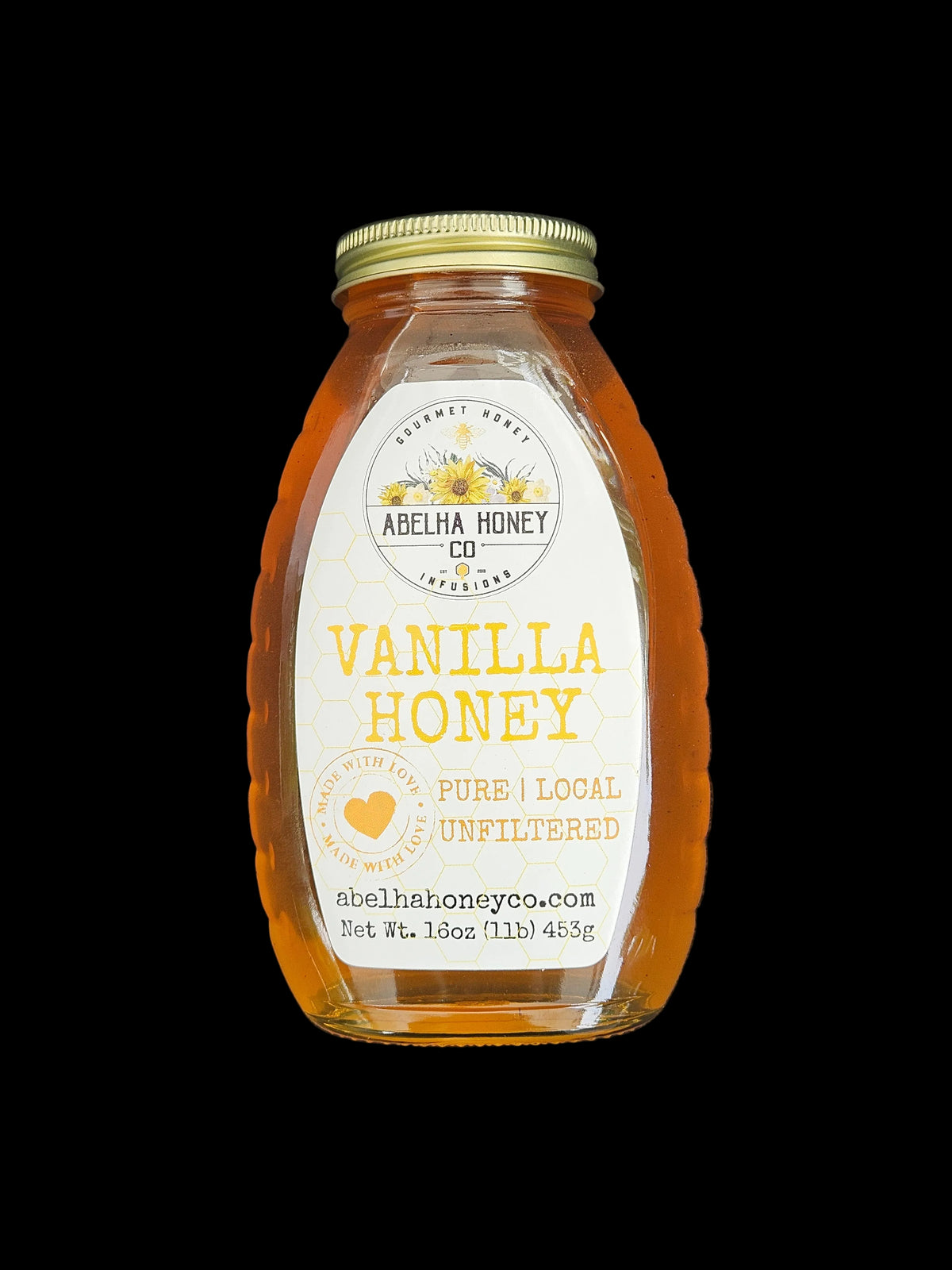 Vanilla Gourmet Infused Honey | 16oz glass jar | Raw Pure Local | Artisan | Vanilla Bean | Small Batch