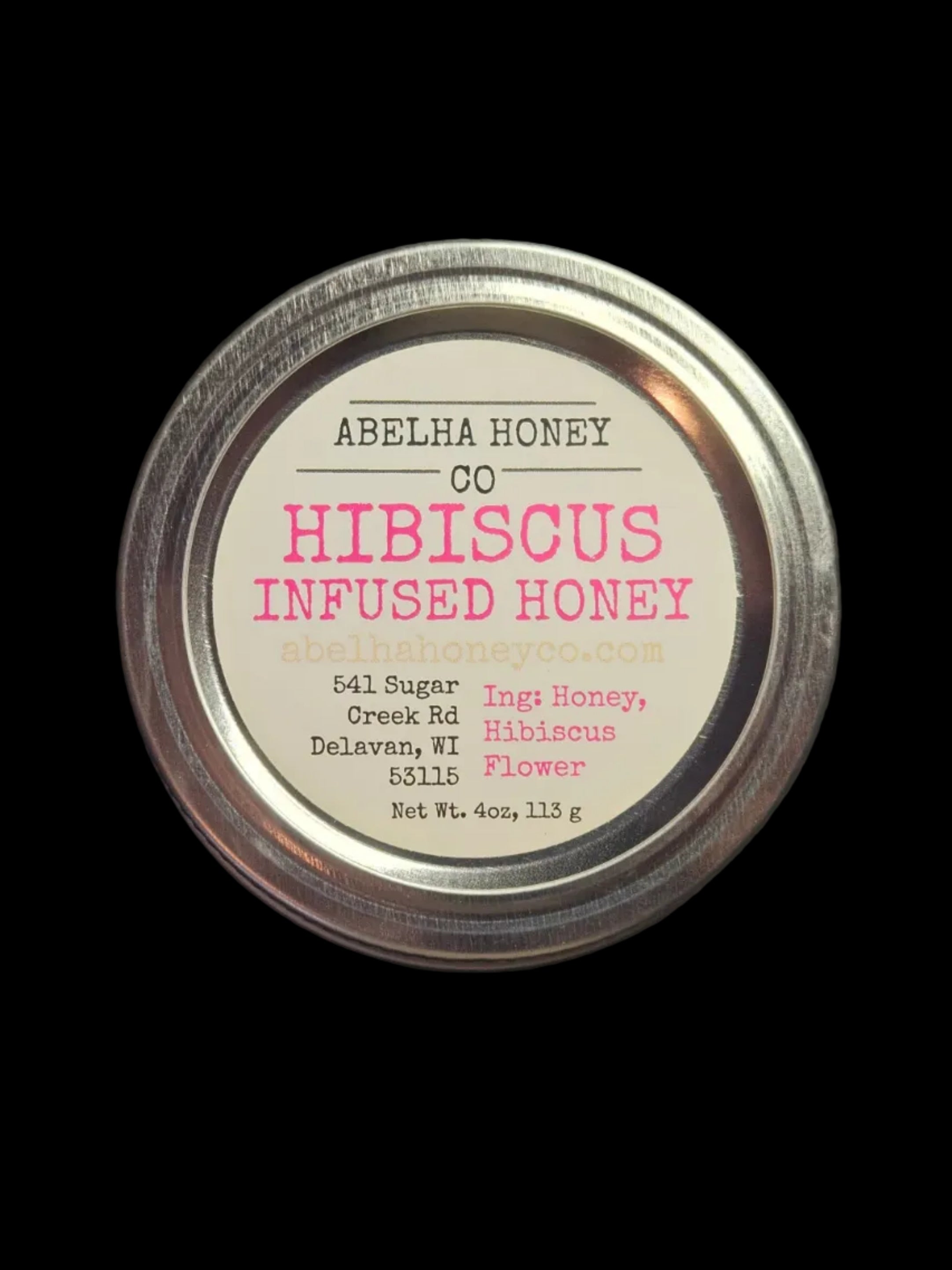 Hibiscus Gourmet Infused Honey | 4oz glass jar | Raw Pure Local | Floral | Artisan | Antioxidant | Small Batch