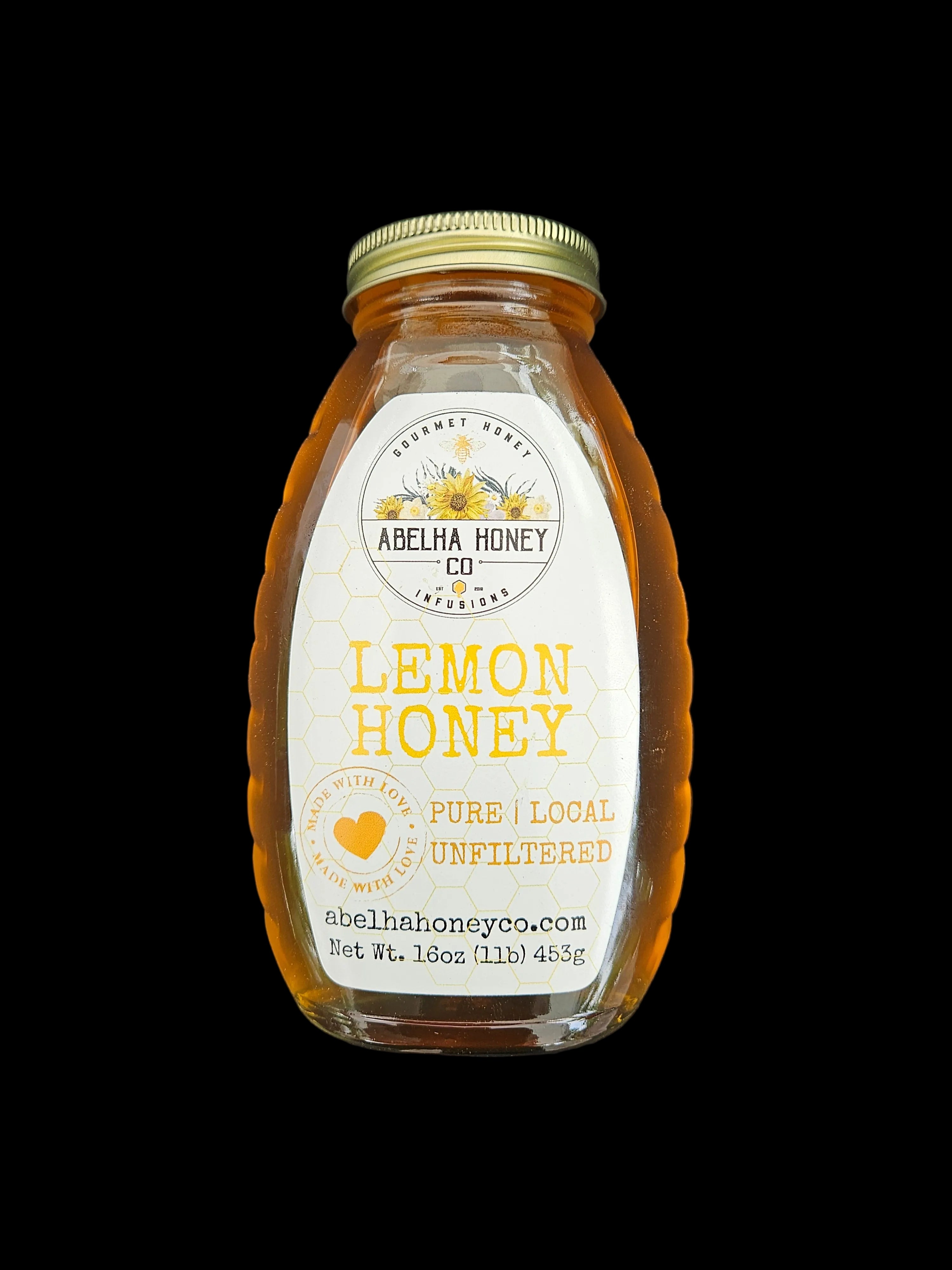 Lemon Gourmet Infused Honey | 16oz Glass Jar | Raw Pure Local | Culinary | Antioxidant | Digestive Aid | Small Batch