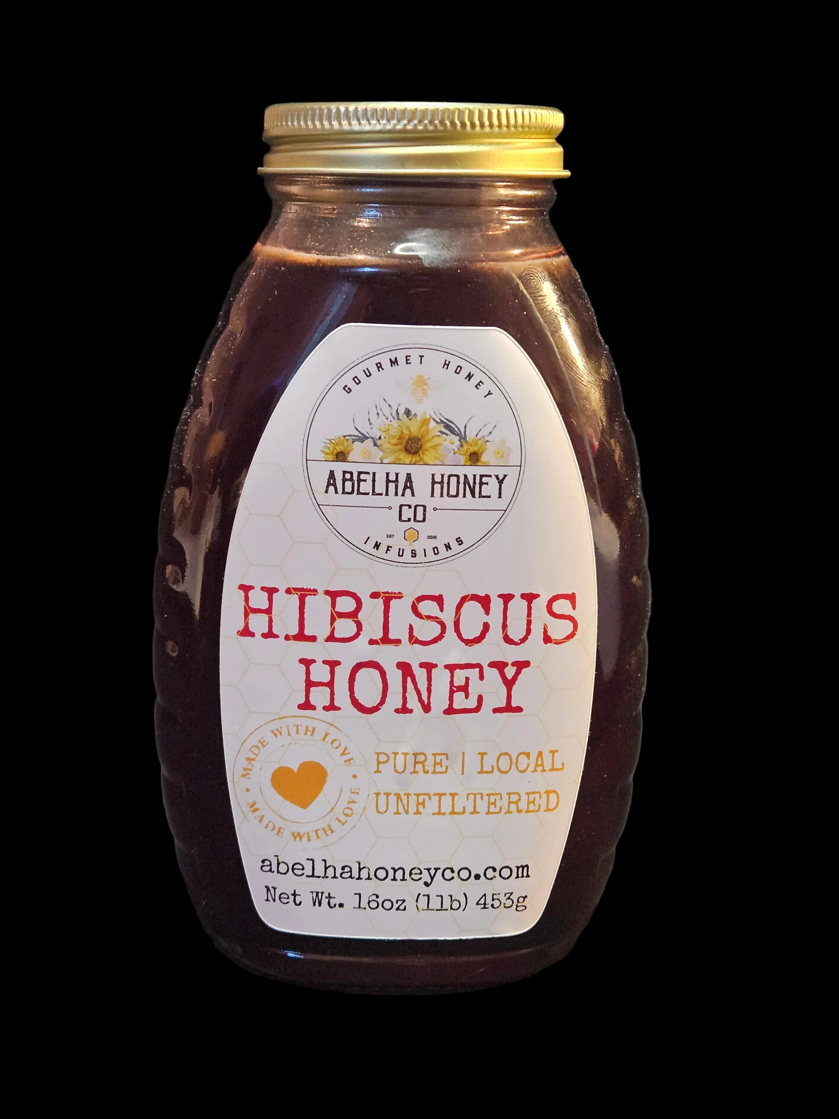 Hibiscus Gourmet Infused Honey | 16oz glass jar | Raw Pure Local | Floral | Artisan | Antioxidant | Small Batches