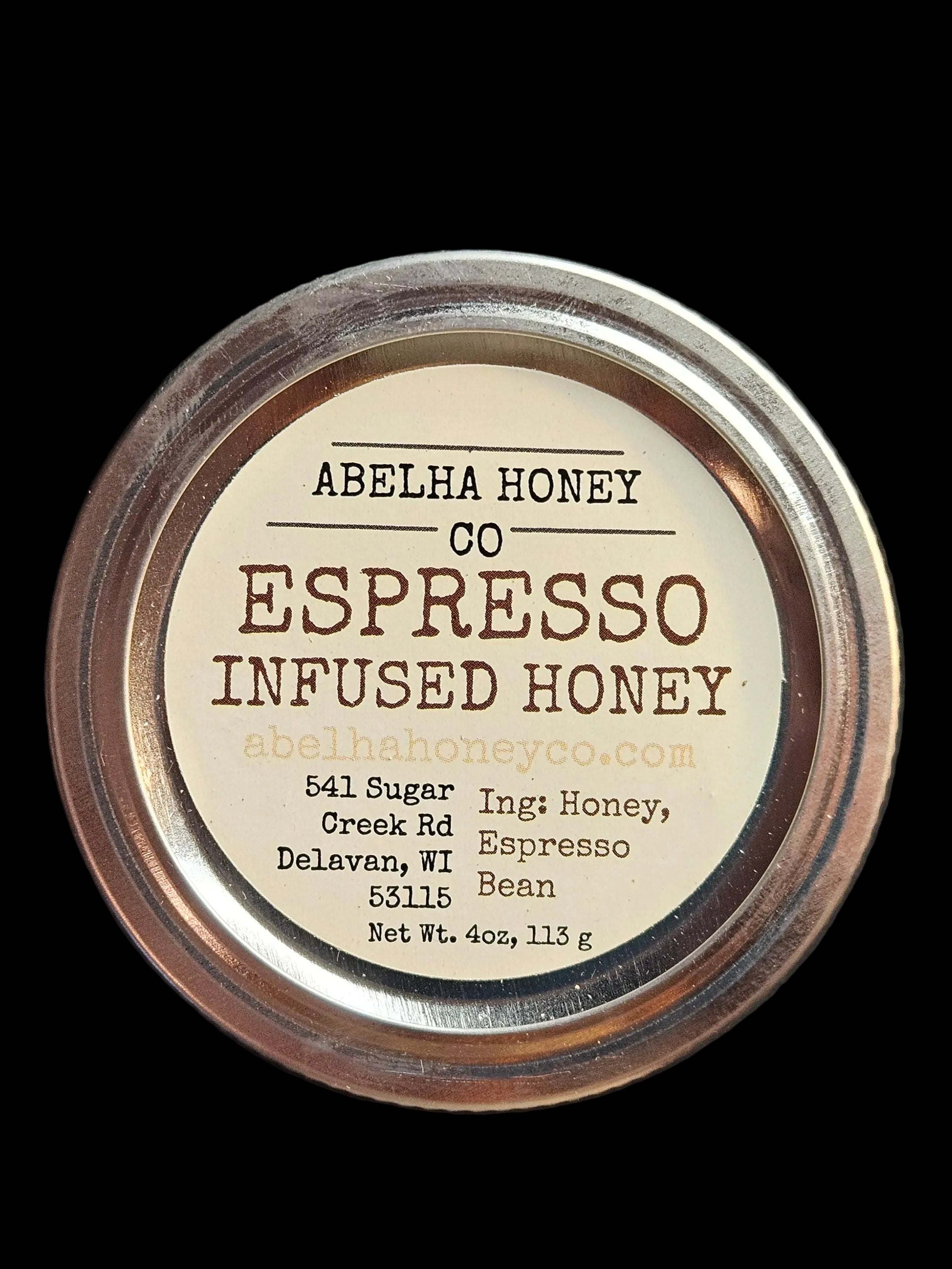 Espresso Gourmet Infused Honey | 4oz glass jar | Raw Pure Local | Dark Roast | Bold | Antioxidant | Small Batch